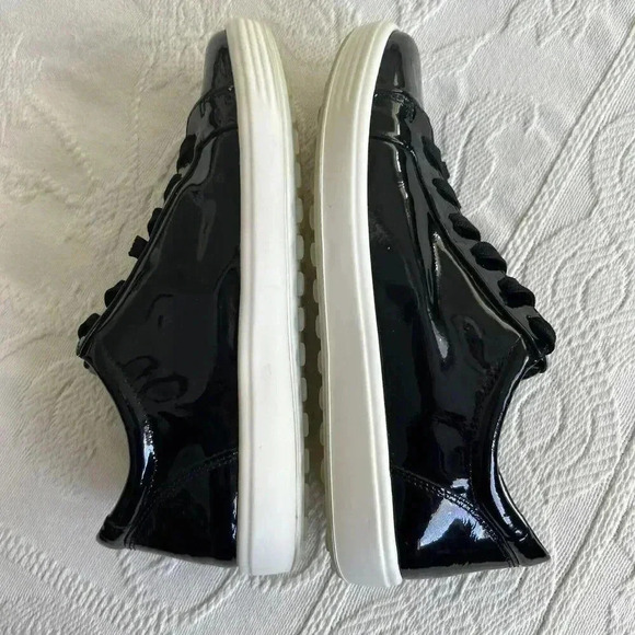 ECCO Soft 7 Womens Size 37 (US 6-6.5) Black Patent Leather Casual Sneakers Shoes - Picture 6 of 14